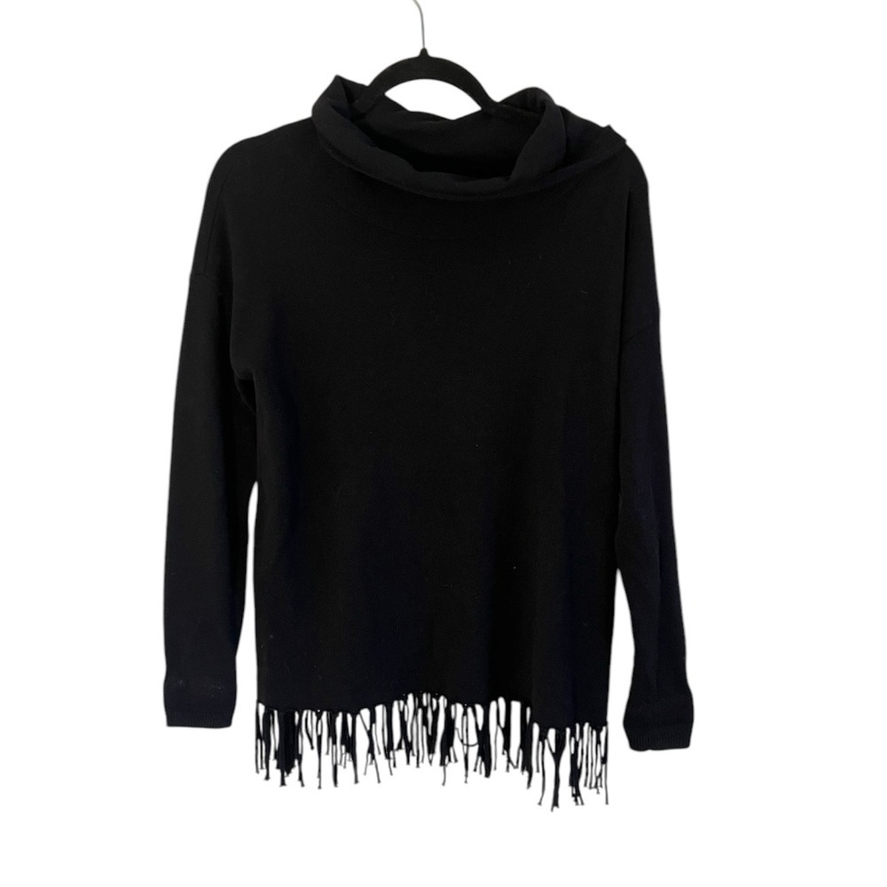 Elliott Lauren Black Fringe Hem Sweater, size XS